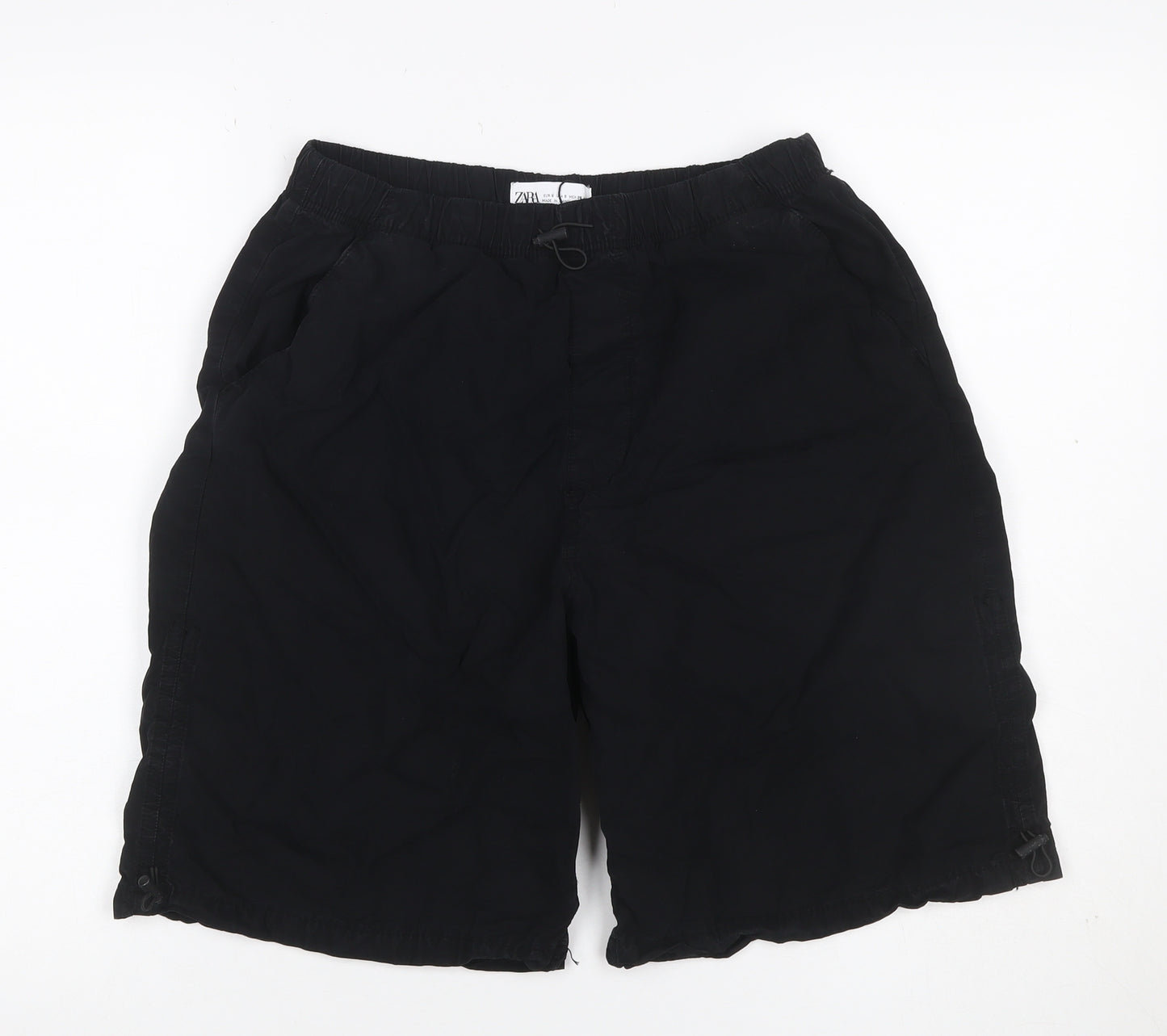 Zara Men’s Black Cotton Drawstring Relaxed Shorts Size S