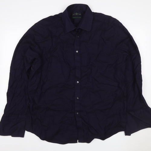 Jasper Conran Men’s Blue 17.5 Cotton Long Sleeve Button-Up Shirt