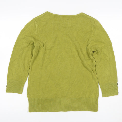 Per Una Women Green Size 14 Cotton Jewel Neck 3/4 Sleeve Pullover Jumper