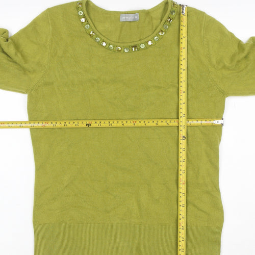 Per Una Women Green Size 14 Cotton Jewel Neck 3/4 Sleeve Pullover Jumper