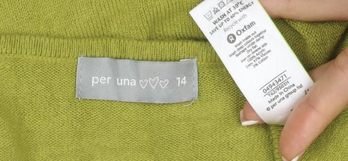 Per Una Women Green Size 14 Cotton Jewel Neck 3/4 Sleeve Pullover Jumper