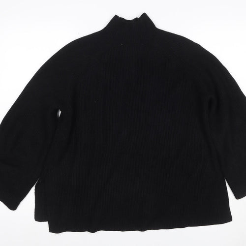 Zara Women Black S Ribbed Mock Neck Knit Jumper Raglan Long Sleeve