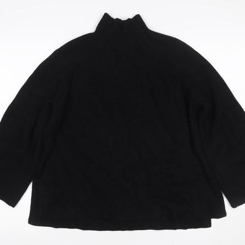 Zara Women Black S Ribbed Mock Neck Knit Jumper Raglan Long Sleeve