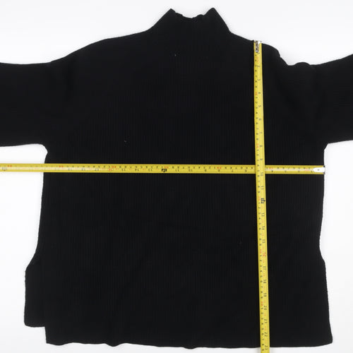 Zara Women Black S Ribbed Mock Neck Knit Jumper Raglan Long Sleeve