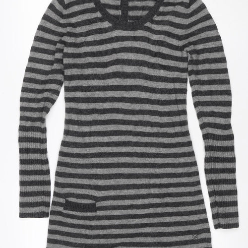 Crew Clothing Co. Women Grey Stripe Size 10 Cowl Neck Jumper Dress