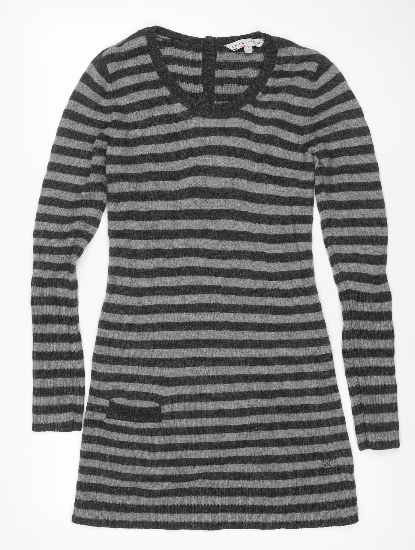 Crew Clothing Co. Women Grey Stripe Size 10 Cowl Neck Jumper Dress