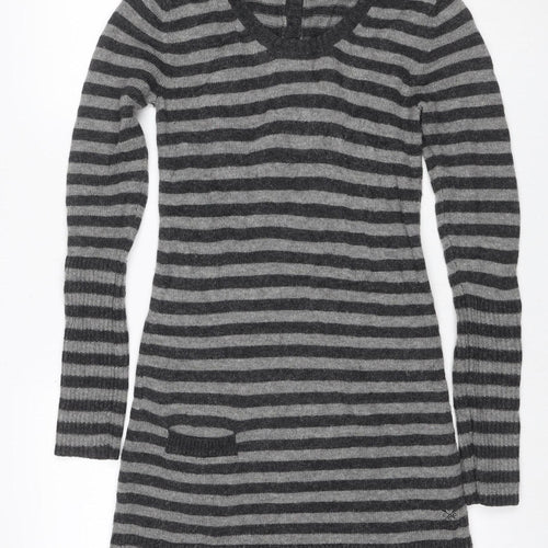 Crew Clothing Co. Women Grey Stripe Size 10 Cowl Neck Jumper Dress
