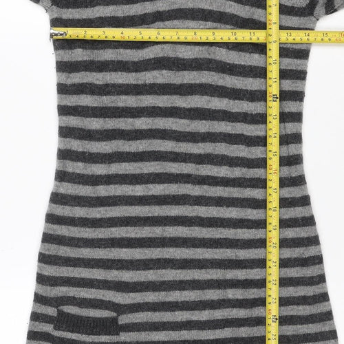 Crew Clothing Co. Women Grey Stripe Size 10 Cowl Neck Jumper Dress
