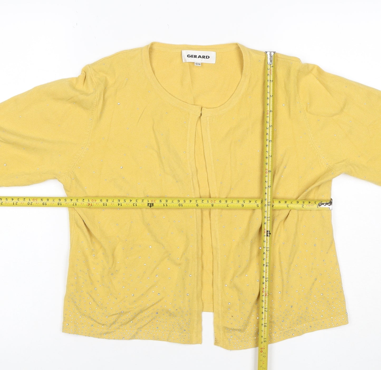 Gerard Women’s Yellow Rhinestone Knit Cardigan Size 12/14