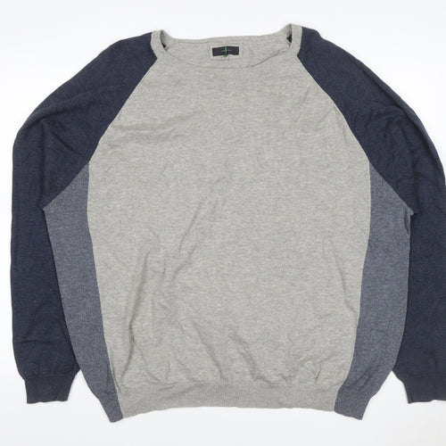 Jasper Conran Men’s Grey & Blue Cotton Knit Pullover Jumper 2XL