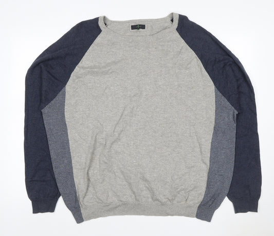 Jasper Conran Men’s Grey & Blue Cotton Knit Pullover Jumper 2XL