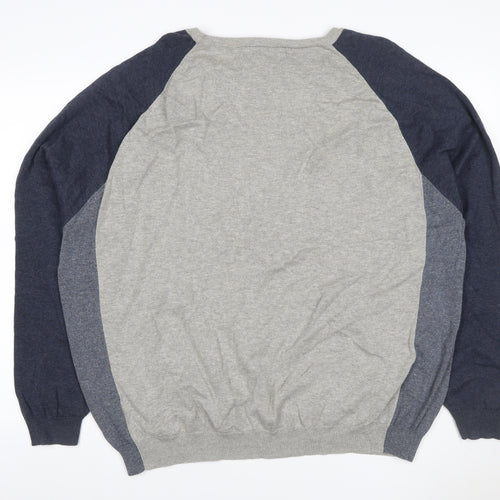 Jasper Conran Men’s Grey & Blue Cotton Knit Pullover Jumper 2XL