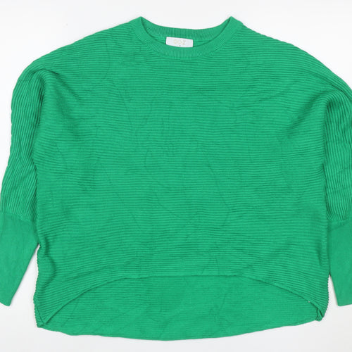 Quiz Women’s Green M Ribbed Knit Balloon Sleeve Jewel Button Jumper