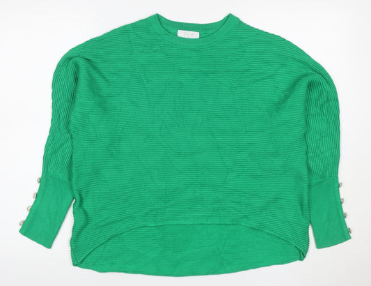 Quiz Women’s Green M Ribbed Knit Balloon Sleeve Jewel Button Jumper