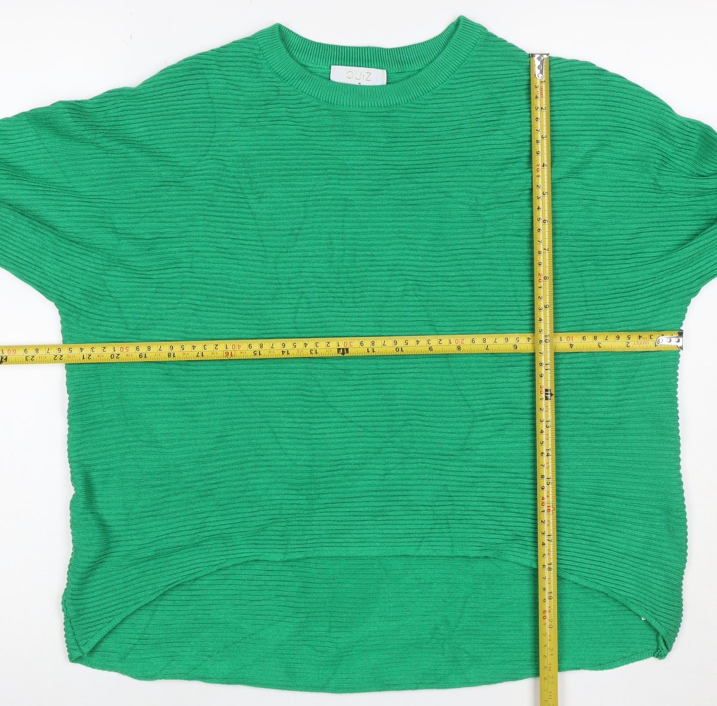 Quiz Women’s Green M Ribbed Knit Balloon Sleeve Jewel Button Jumper