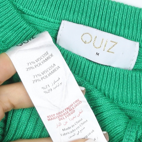 Quiz Women’s Green M Ribbed Knit Balloon Sleeve Jewel Button Jumper