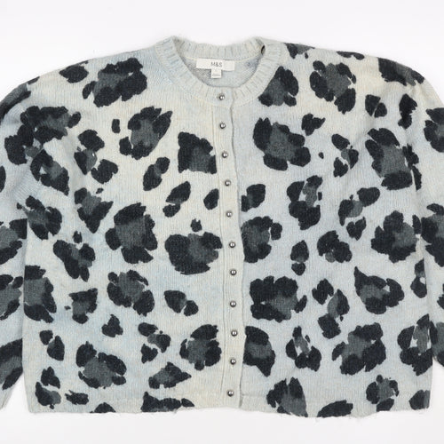 Marks and Spencer Women Blue Leopard Print Knit Cardigan Size L