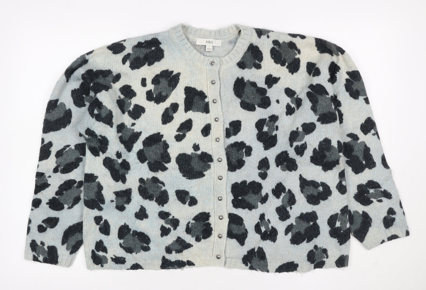 Marks and Spencer Women Blue Leopard Print Knit Cardigan Size L