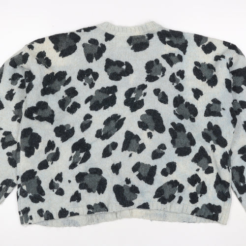 Marks and Spencer Women Blue Leopard Print Knit Cardigan Size L