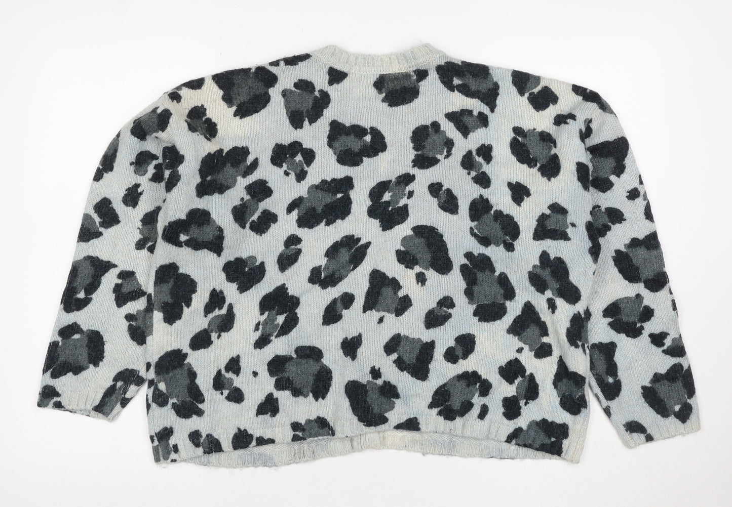 Marks and Spencer Women Blue Leopard Print Knit Cardigan Size L