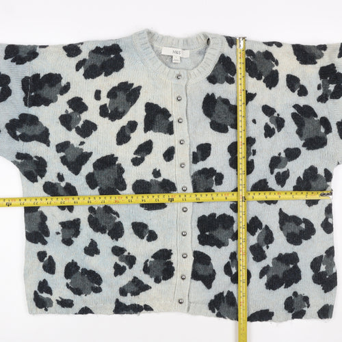 Marks and Spencer Women Blue Leopard Print Knit Cardigan Size L