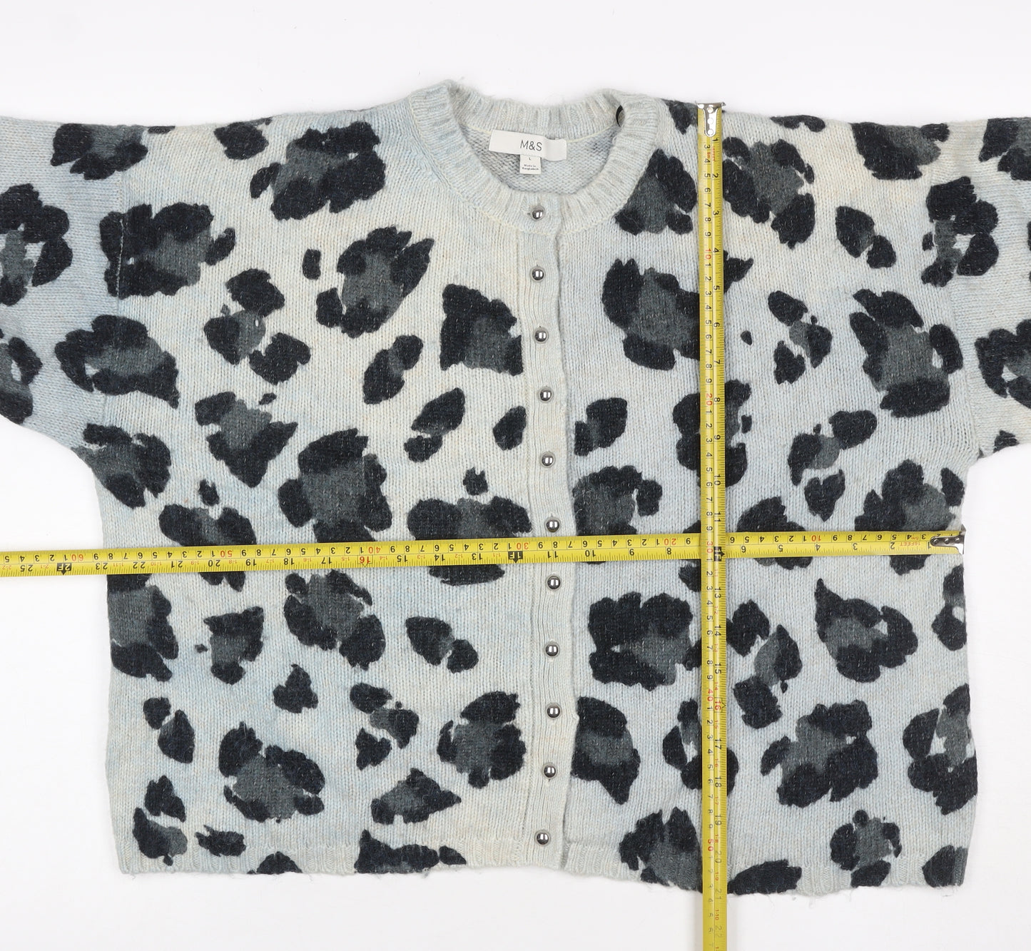 Marks and Spencer Women Blue Leopard Print Knit Cardigan Size L