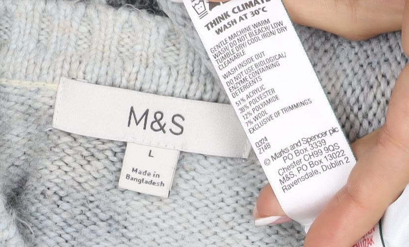 Marks and Spencer Women Blue Leopard Print Knit Cardigan Size L