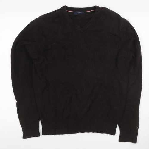 Tommy Hilfiger Men’s Black L V-Neck Cotton Blend Elbow Patch Jumper
