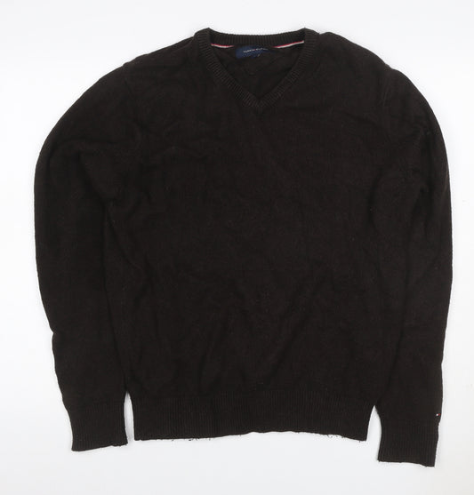Tommy Hilfiger Men’s Black L V-Neck Cotton Blend Elbow Patch Jumper