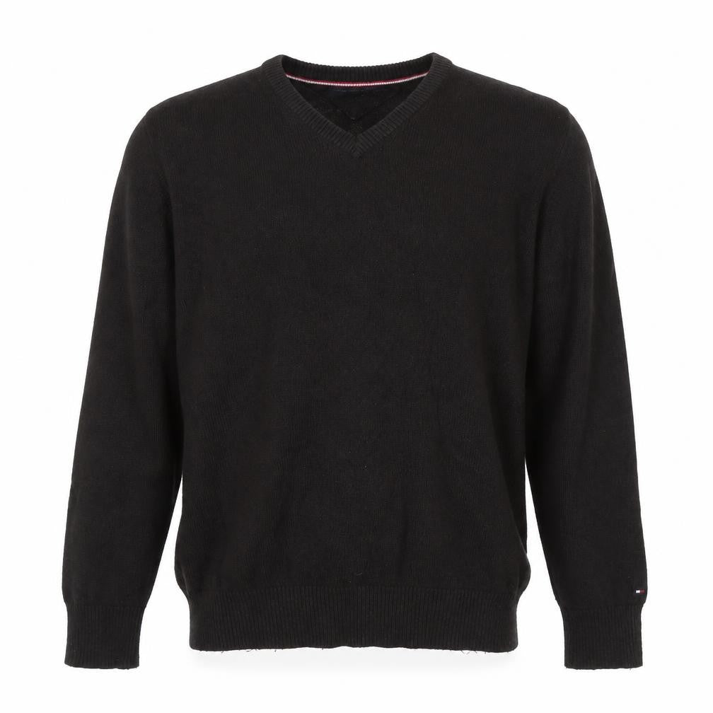 Tommy Hilfiger Men’s Black L V-Neck Cotton Blend Elbow Patch Jumper