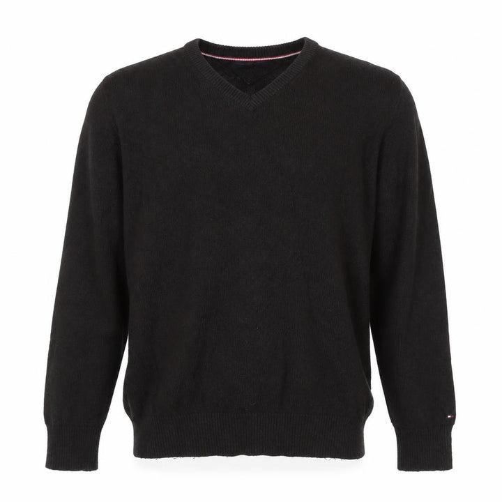 Tommy Hilfiger Men’s Black L V-Neck Cotton Blend Elbow Patch Jumper
