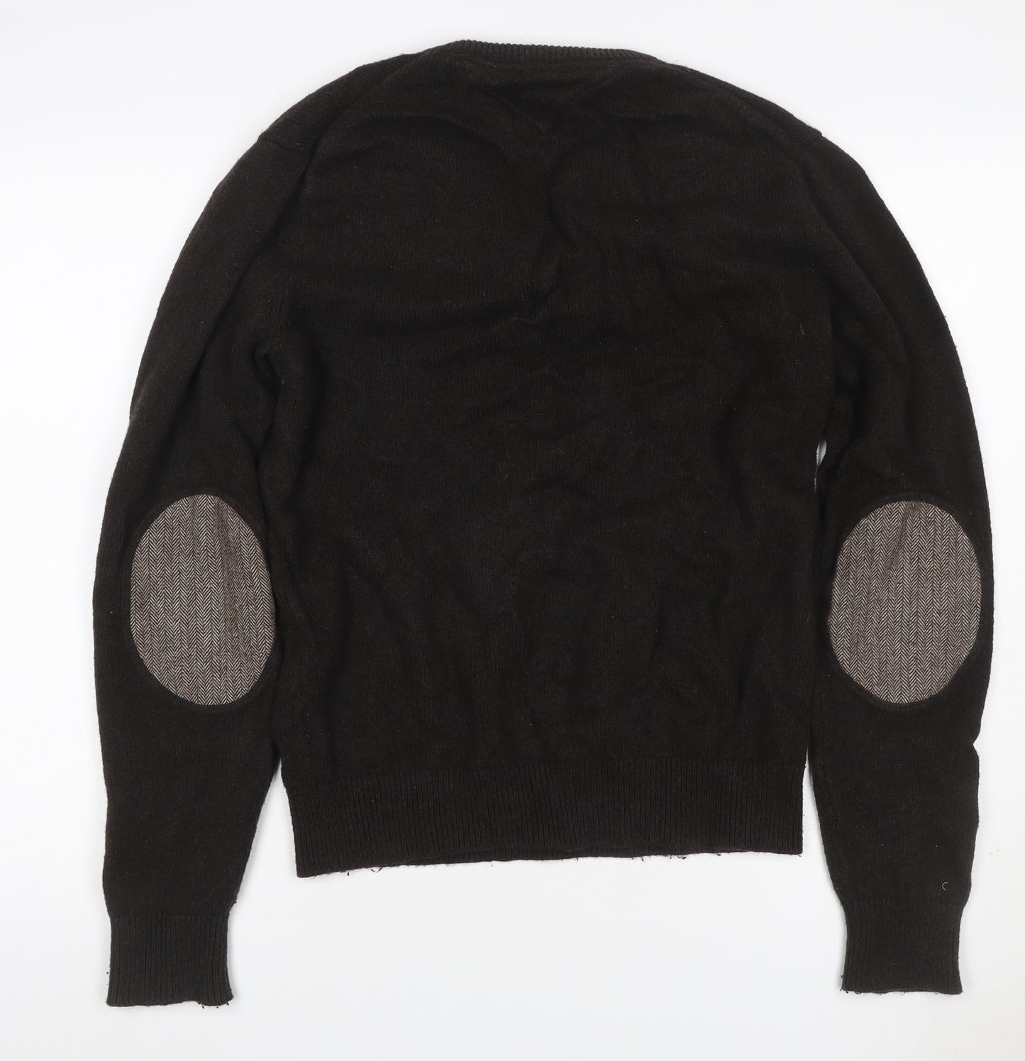 Tommy Hilfiger Men’s Black L V-Neck Cotton Blend Elbow Patch Jumper
