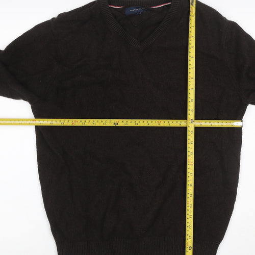 Tommy Hilfiger Men’s Black L V-Neck Cotton Blend Elbow Patch Jumper