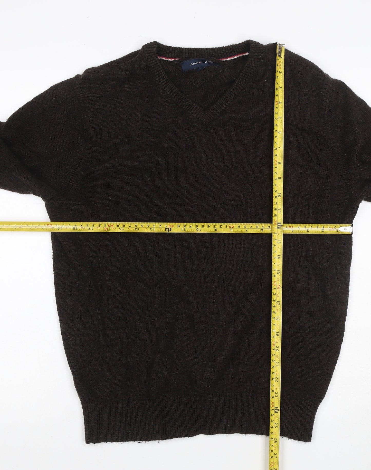 Tommy Hilfiger Men’s Black L V-Neck Cotton Blend Elbow Patch Jumper