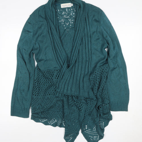 Future Lady Women Green XL Open Knit Crochet Waterfall Cardigan