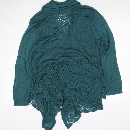 Future Lady Women Green XL Open Knit Crochet Waterfall Cardigan