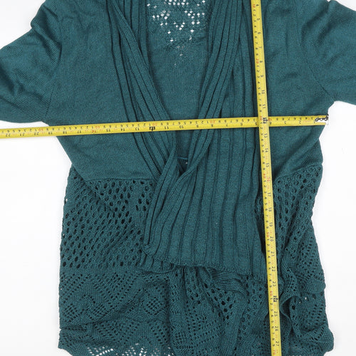 Future Lady Women Green XL Open Knit Crochet Waterfall Cardigan