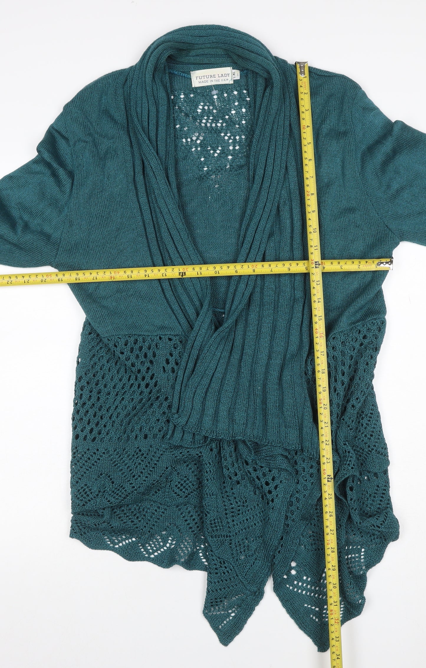 Future Lady Women Green XL Open Knit Crochet Waterfall Cardigan