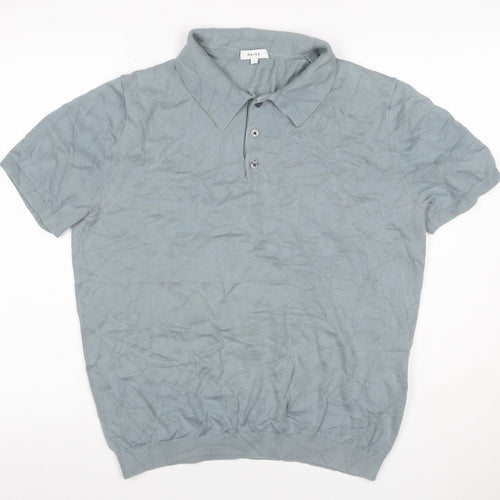 Reiss Men’s Grey Cotton Knit Polo Shirt Size L Short Sleeve