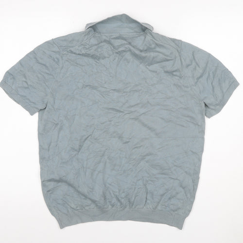 Reiss Men’s Grey Cotton Knit Polo Shirt Size L Short Sleeve