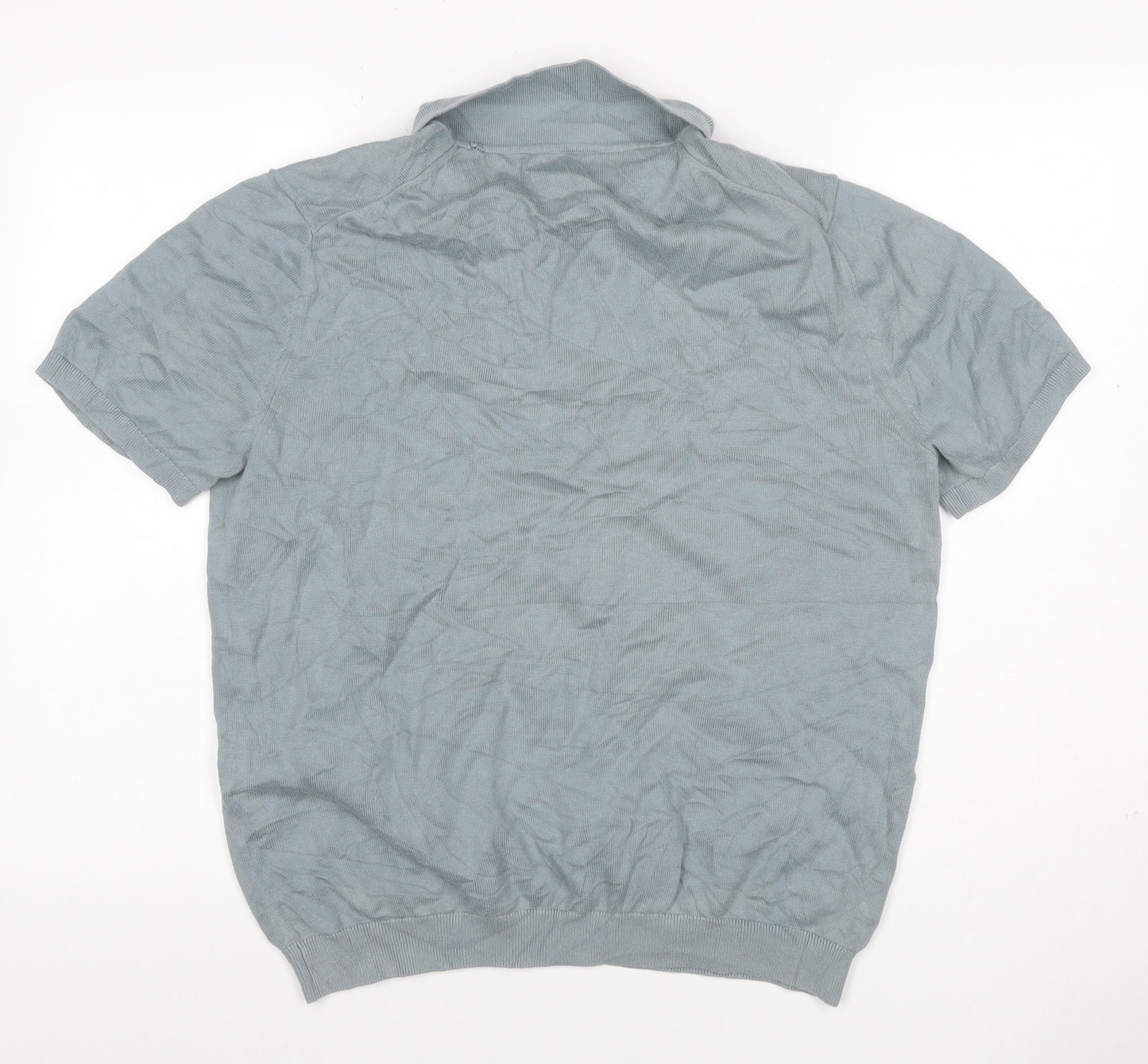 Reiss Men’s Grey Cotton Knit Polo Shirt Size L Short Sleeve