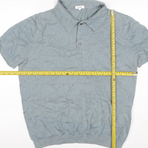 Reiss Men’s Grey Cotton Knit Polo Shirt Size L Short Sleeve