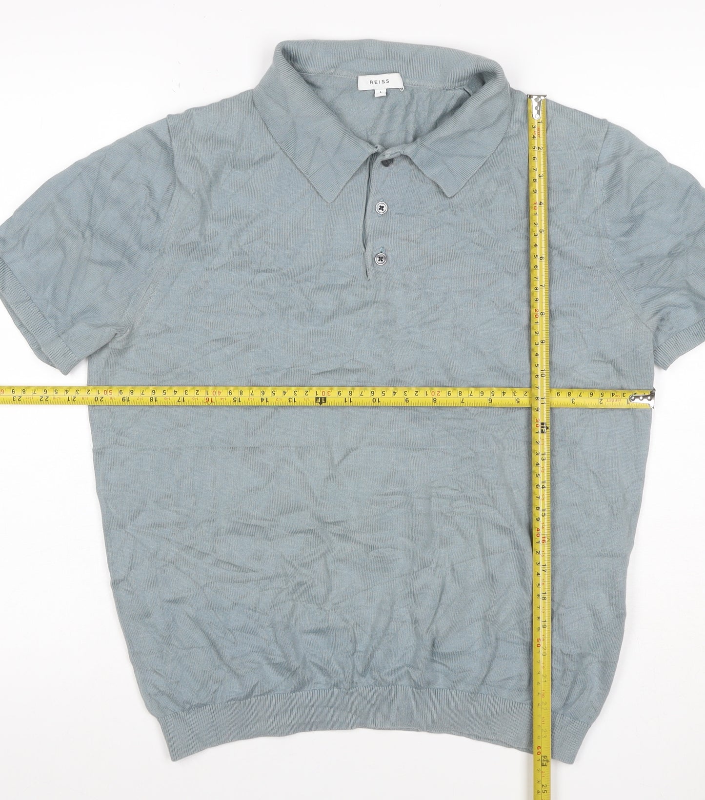 Reiss Men’s Grey Cotton Knit Polo Shirt Size L Short Sleeve