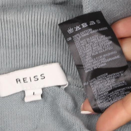 Reiss Men’s Grey Cotton Knit Polo Shirt Size L Short Sleeve
