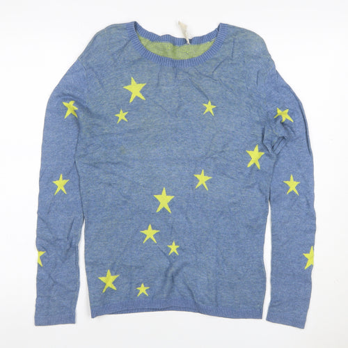 Hush Women’s Blue Yellow Star Knit Pullover Jumper Size S