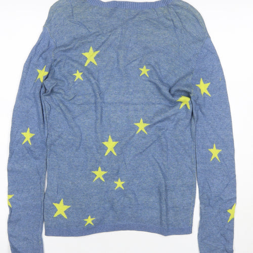 Hush Women’s Blue Yellow Star Knit Pullover Jumper Size S