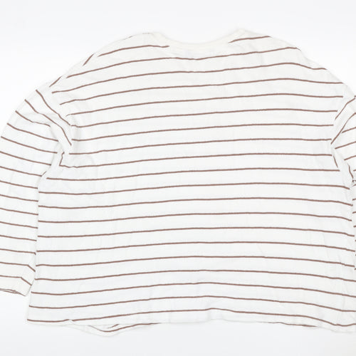 Dunnes Women White Brown Striped Cotton Crew Neck Jumper XL