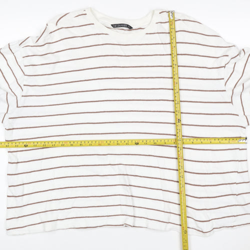 Dunnes Women White Brown Striped Cotton Crew Neck Jumper XL