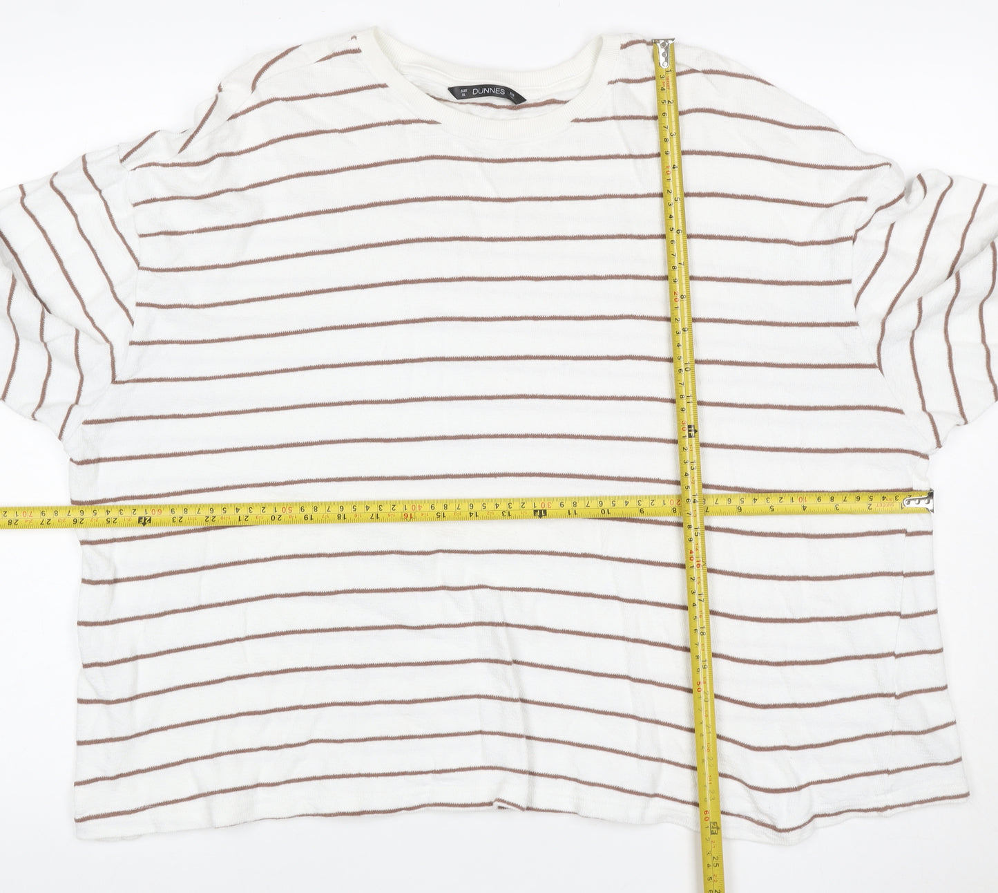 Dunnes Women White Brown Striped Cotton Crew Neck Jumper XL
