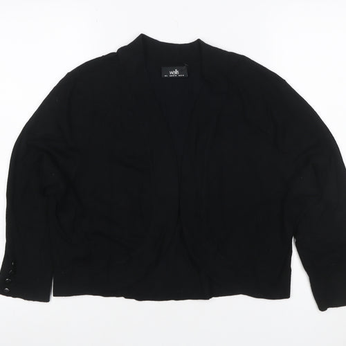 Wallis Women Black L Open V-Neck Knit Cardigan Button Cuffs